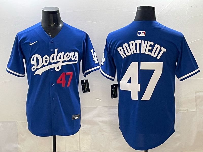 Men 2025 Los Angeles Dodgers #47 Rortvedt Blue Game Nike MLB Jersey style 003->los angeles dodgers->MLB Jersey